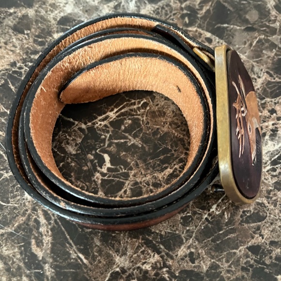 Eagle leather works leather belt with stag belt buckle size 34 - Picture 2 of 11